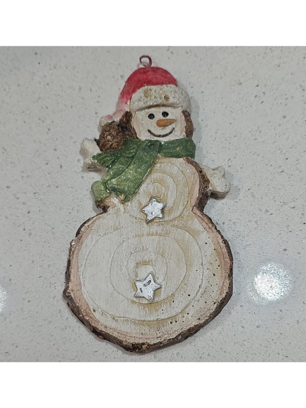 Wood Snowman Christmas Hanging Ornament White Red Green Brown